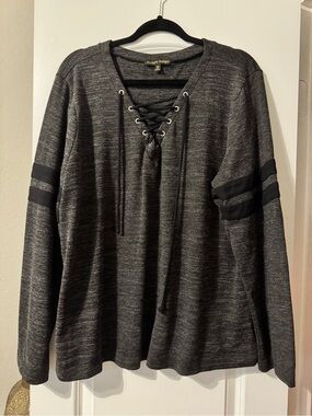 Always Indigo Lace-Up Scoop Neck Sweater - Dark Gray